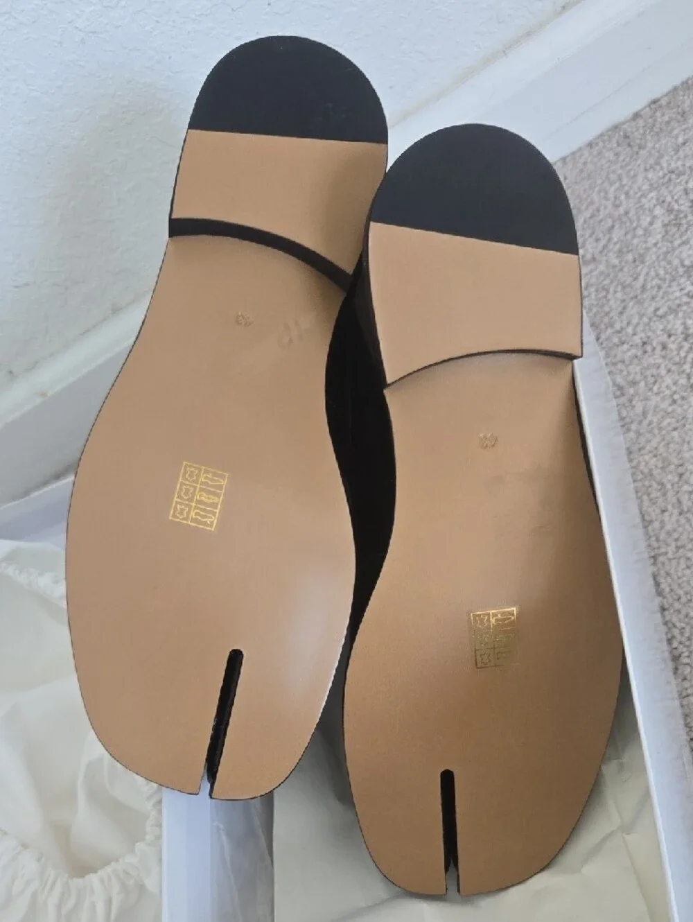 Black Fold-Heel Split-Toe Cowhide Leather Penny Tabi Loafers Size 43 Unisex